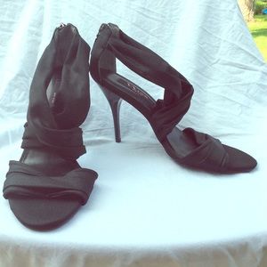 Mesh cross strap heels